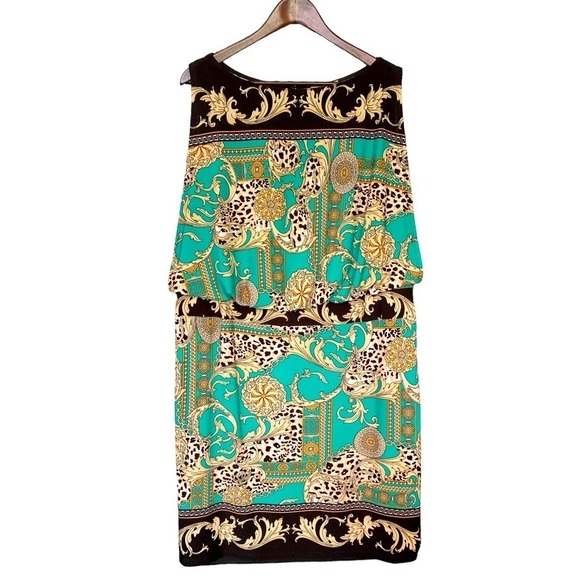 Sandra Darren Sleeveless Dress Green and Black Surplus Top Size 14 Scarf Print - Picture 5 of 8